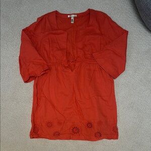 Banana Republic Red Embellished 3/4 Sleeve Tunic